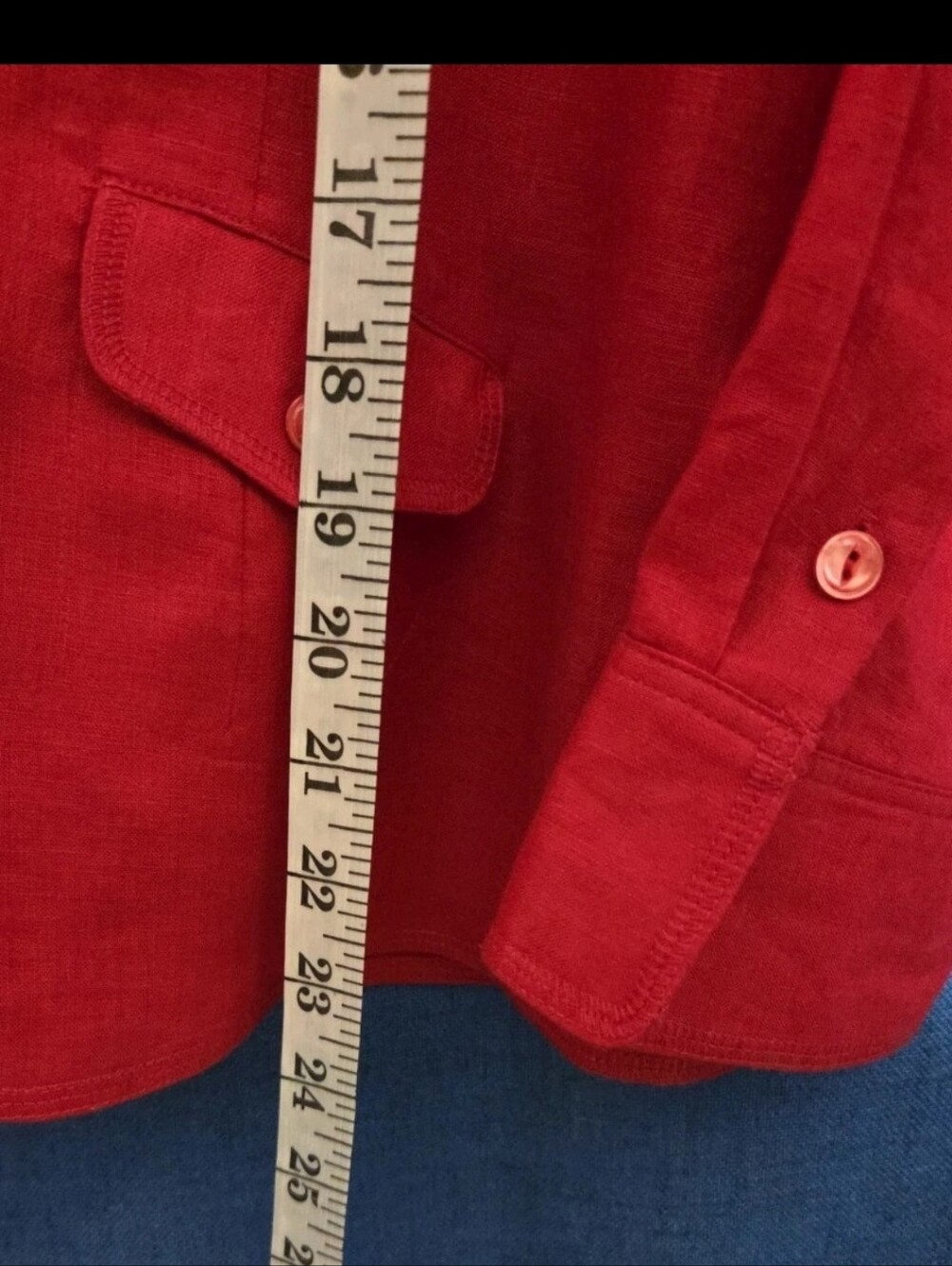 Jones New York Women's Red 100% Linen Long Sleeve Jacket Blouse 14 Business Work - Picture 6 of 8